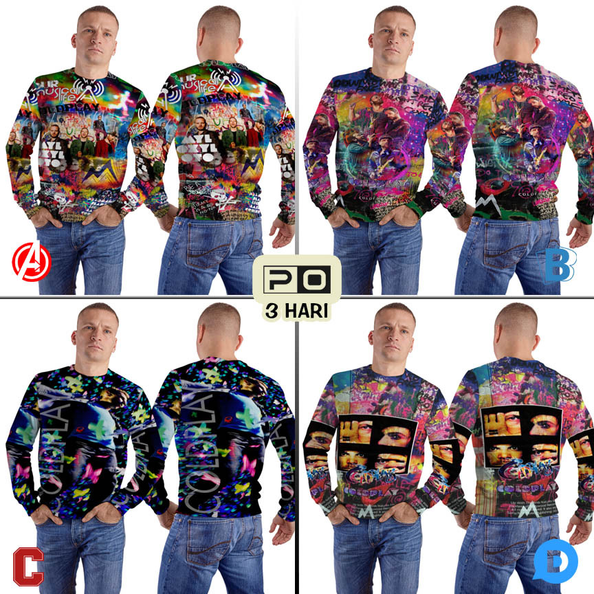 Crewneck Coldplay Band Sweater Fullprint Bahan Polyester Jersey | SKU-2499504
