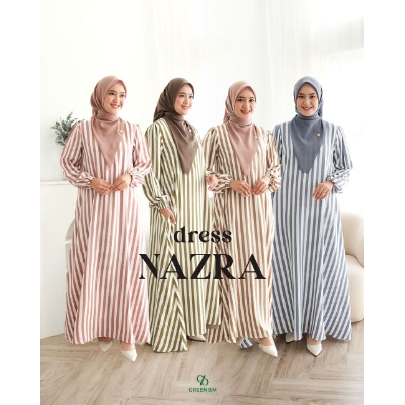 Nazra Dress Gamis Motif Salur Wanita Muslim by Greenism