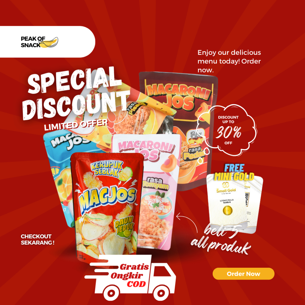 

[ GRATIS EMAS ] Promo Bundling Beli 5 pcs Snack 100 gr Bebas Pilih Varian dan Macam - PEAK OF SNACK
