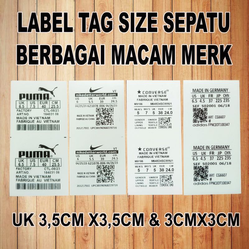 

label size sepatu