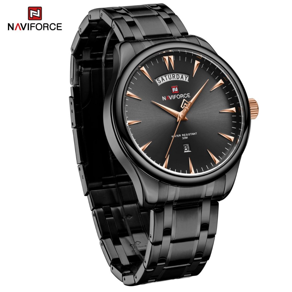 NAVIFORCE 9213 ANALOG JAM TANGAN PRIA ANTI AIR BAHAN STAINLESS WARNA HITAM