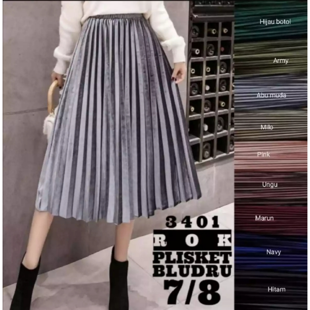 ROK PLISKET BLUDRU VELVET 7/8 PREMIUM / ROK PLISKET BLUDRU PENDEK / ROK BLUDRU VELVET 7/8