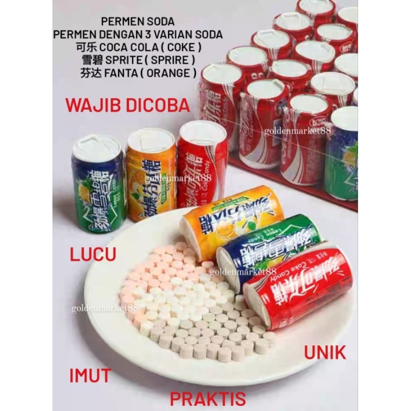 

10G PERMEN COLA SPRIRE FENTA ORANGE KALENG DELICIOUS SPRITE COCA COLA FANTA SODA CANDY IMPORT 10GR