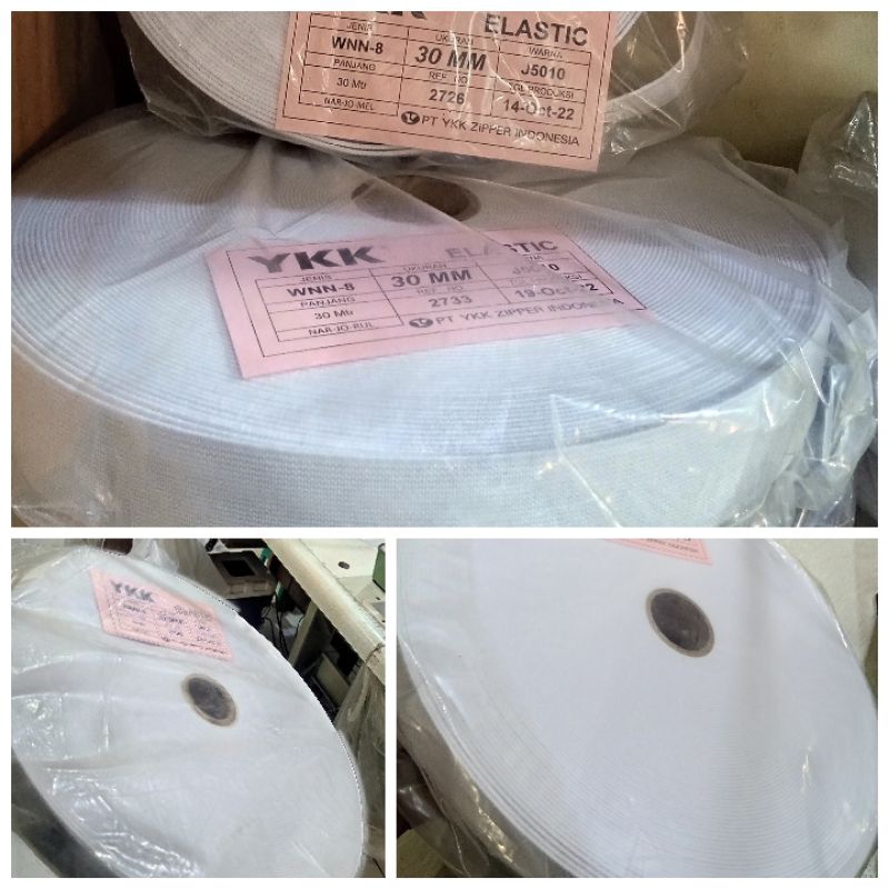 Karet kolor elastik 3cm, 2,5cm, 2cm YKK /roll