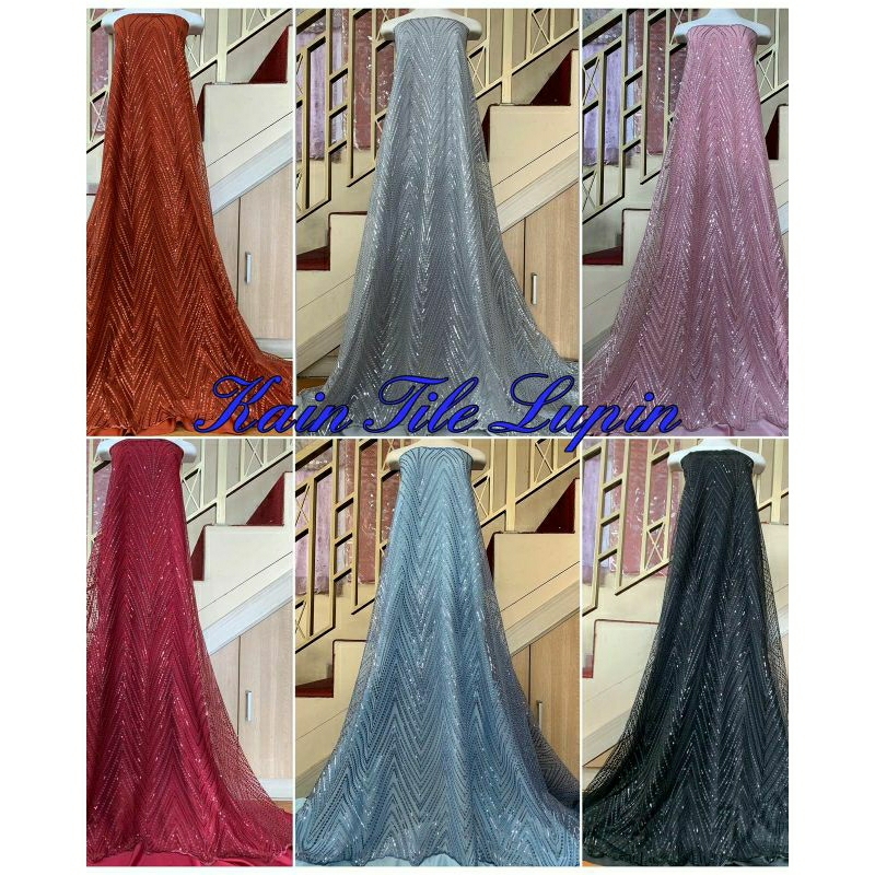 Kain Tile/Tulle Lupin payet, kain tile brokat, tile payet, tile sequeen, tile mutiara, tile sequin, 