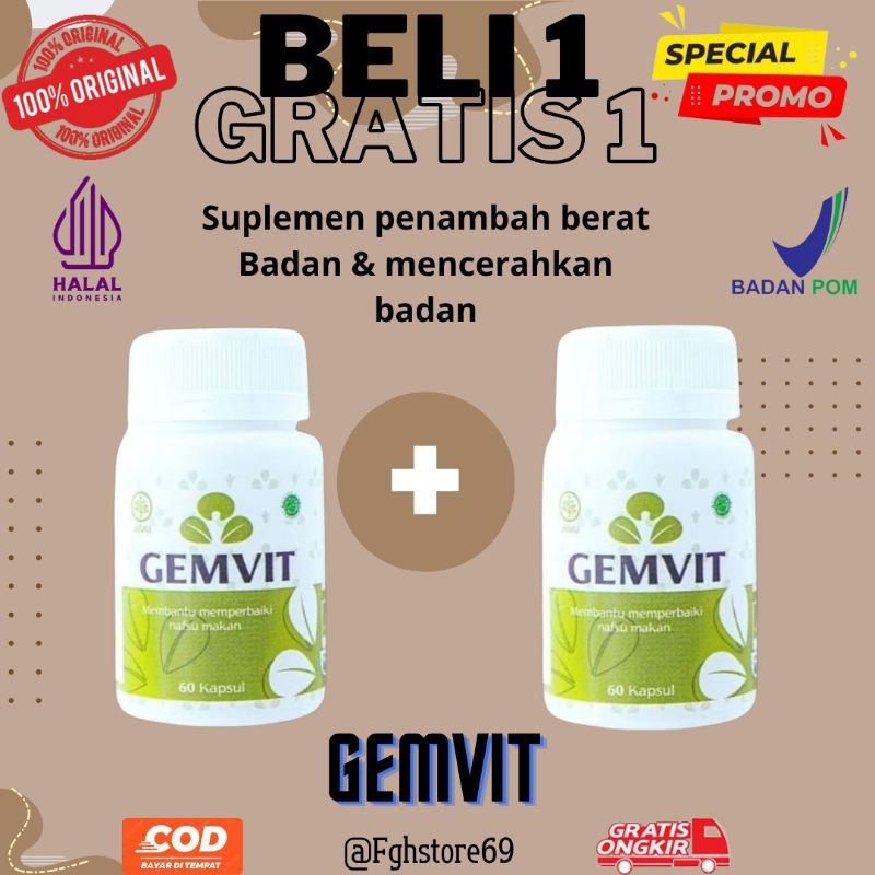 [ SIAP KIRIM ] BUY 1 GET 1 Gemvit suplemen penggemuk badan penambah berat badan anak dewasa pemutih 