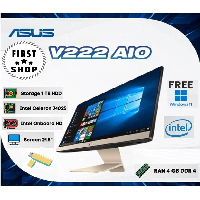 PC AIO Asus V222G Intel Celeron J4025 Ram 4GB HDD 1TB / SSD 128GB / SSD 256GB / SSD 512GB Windows 11