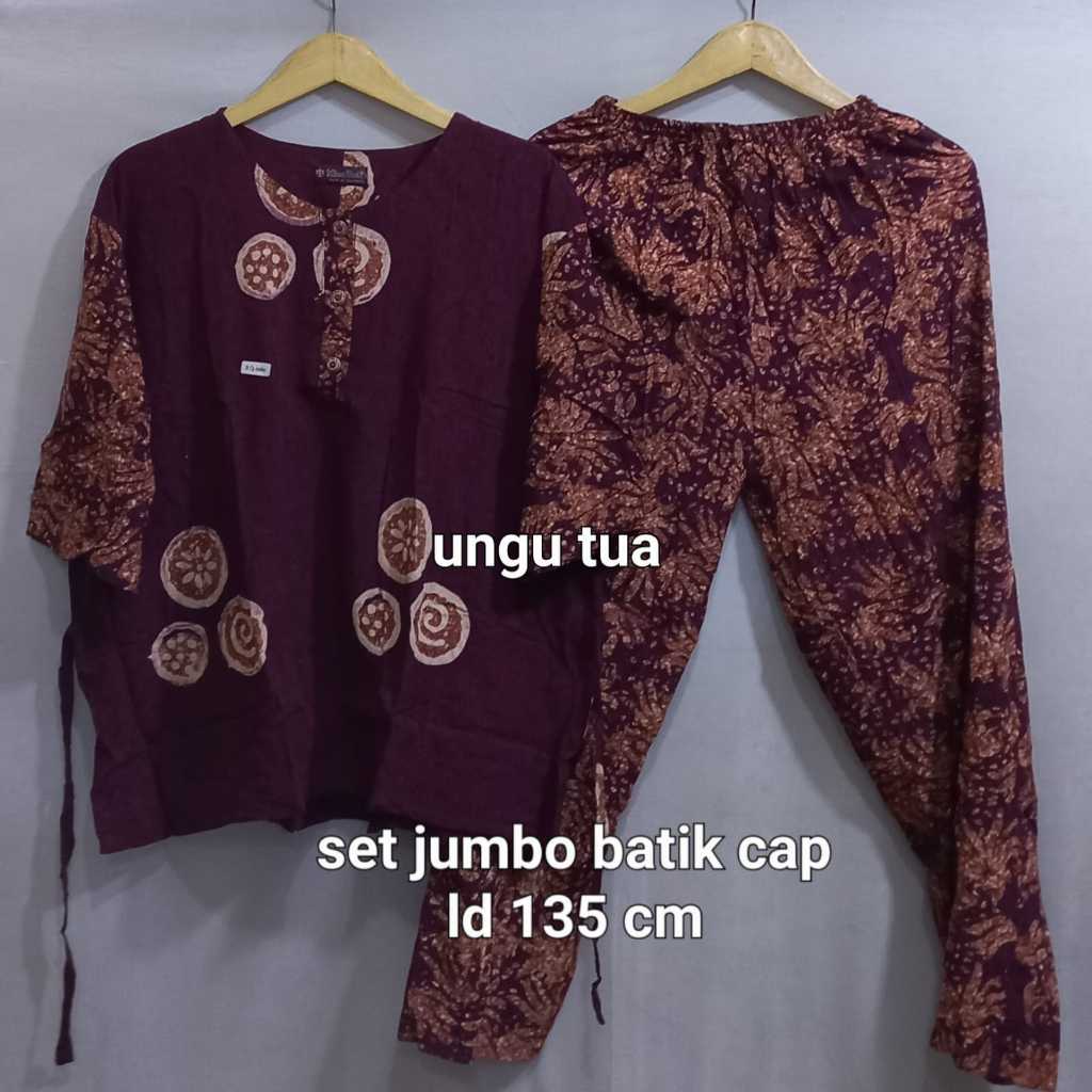 Setelan Wanita celana kulot panjang Jumbo  terbaru batik cap lengan 3/4