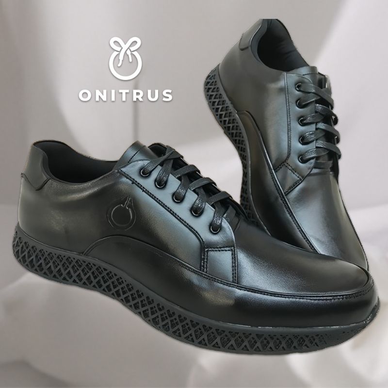 Onitrus - sepatu casual sneaker pria kulit original full black