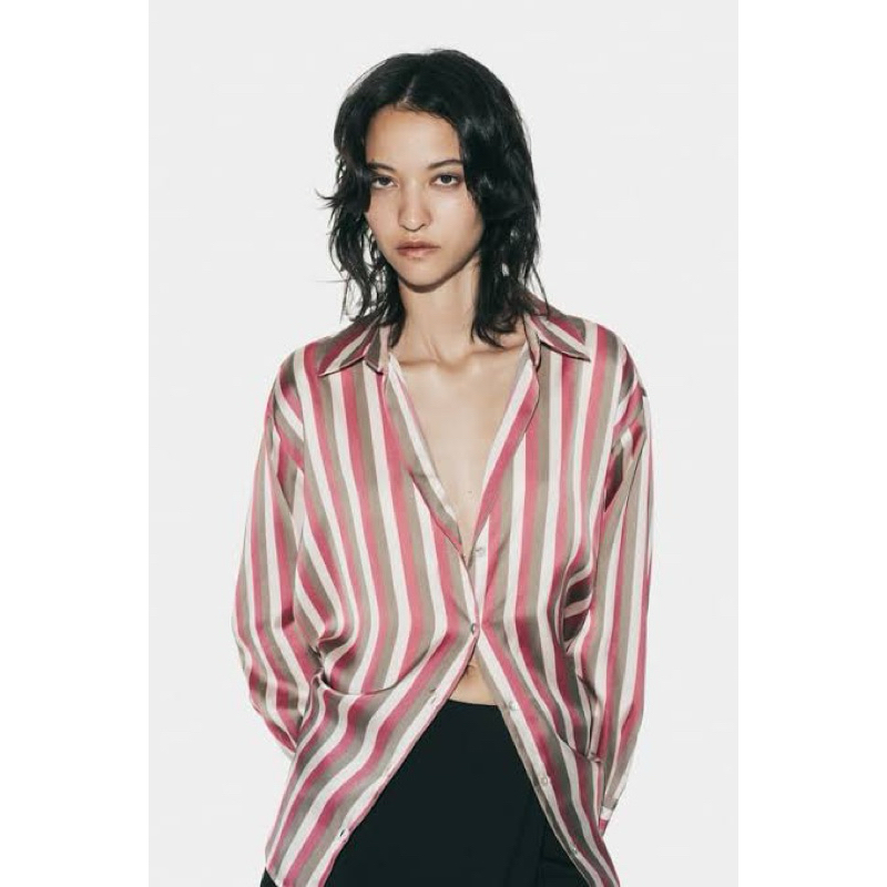 zara striped satin shirt