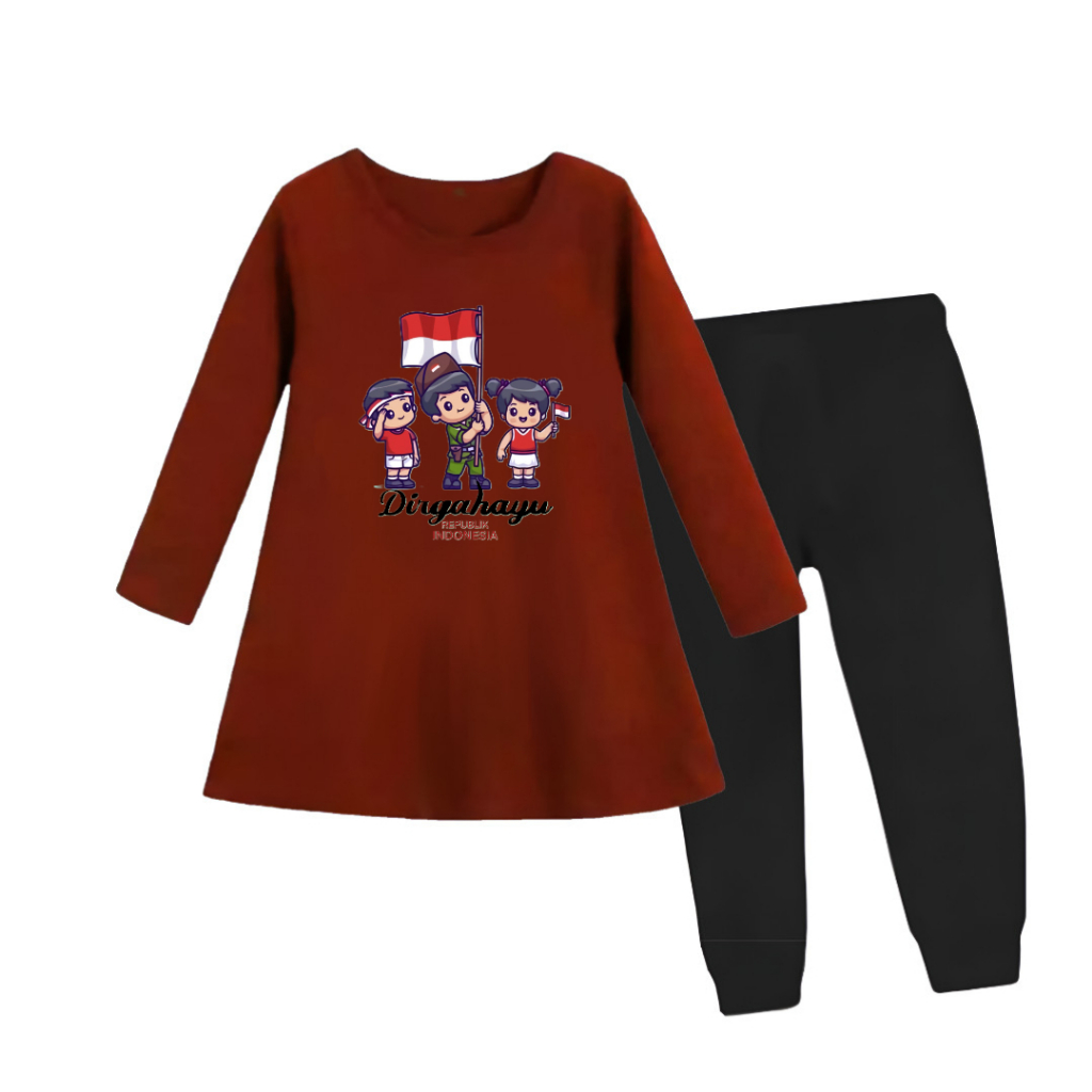 Setelan Anak Tunik Lengan Panjang Motif Dirgahayu Republik Indonesia Umur 3-11 Tahun
