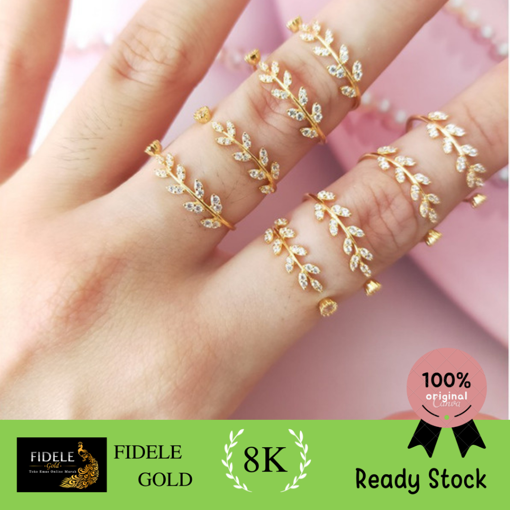 Cincin Fashion Ringan cincin daun emas Asli Cincin UBS emas kuning