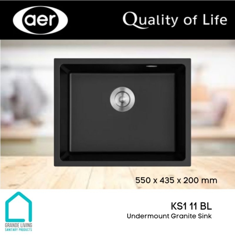 AER Undermount Granite Sink Bak Cuci Piring Granit Hitam KS1 11 BL
