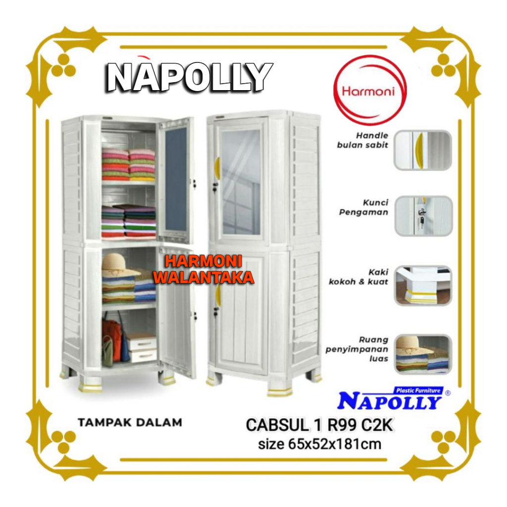 Lemari PAKAIAN Plastik Napolly Kaca LEMARI PLASTIK PAKAIAN NAPOLLY