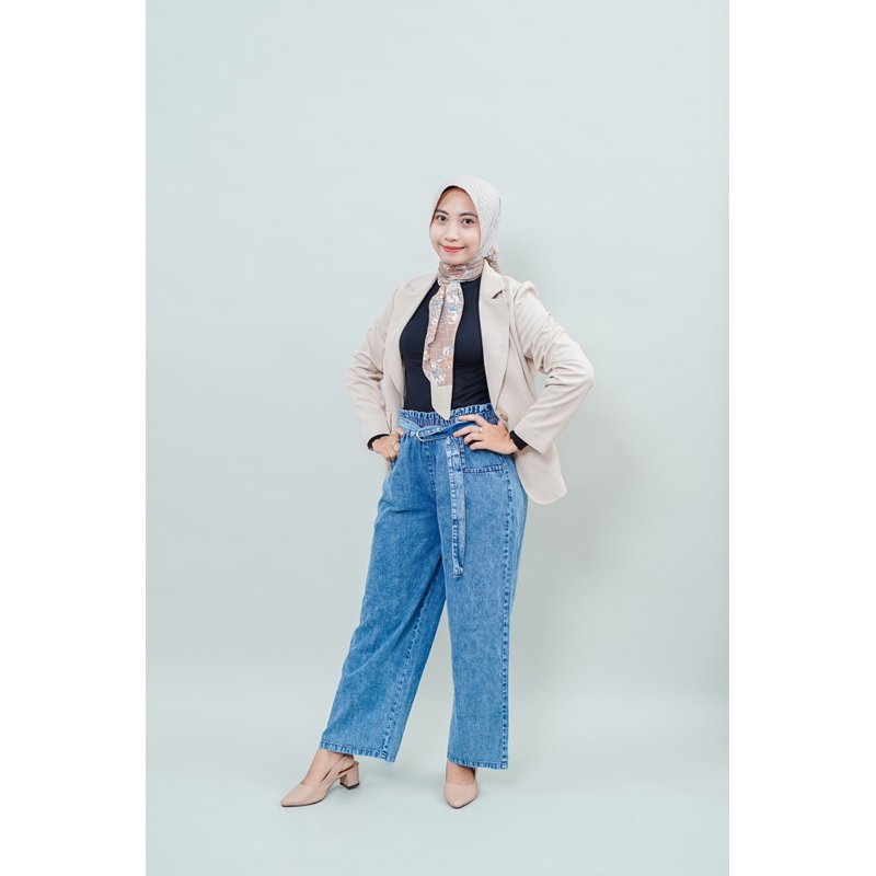 Celana Jeans Wanita Kulot Wanita Tali Pinggang
