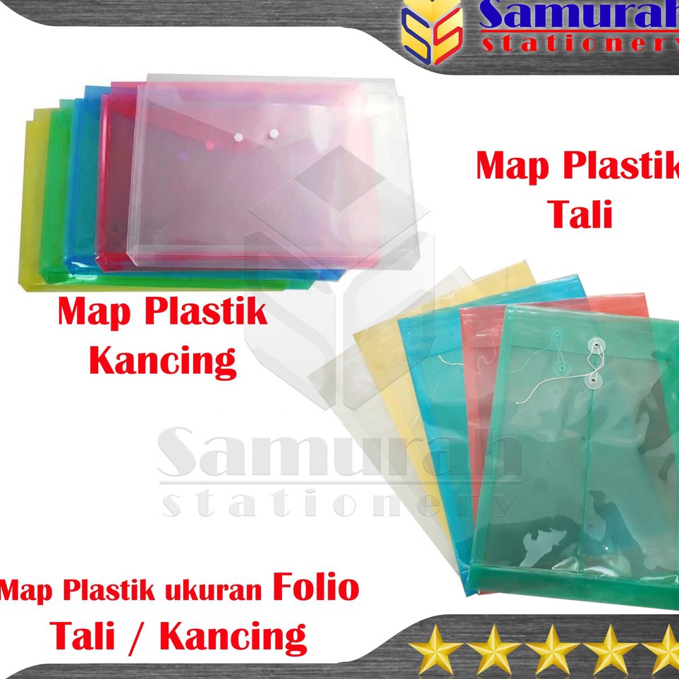 

ART L5L Map Plastik Kancing Folio Punggung Per Lusin Map Plastik Tali ukuran F4 Transparant Clear isi 12 Pcs Warna Transparant Bening Biru Merah Kuning Hijau