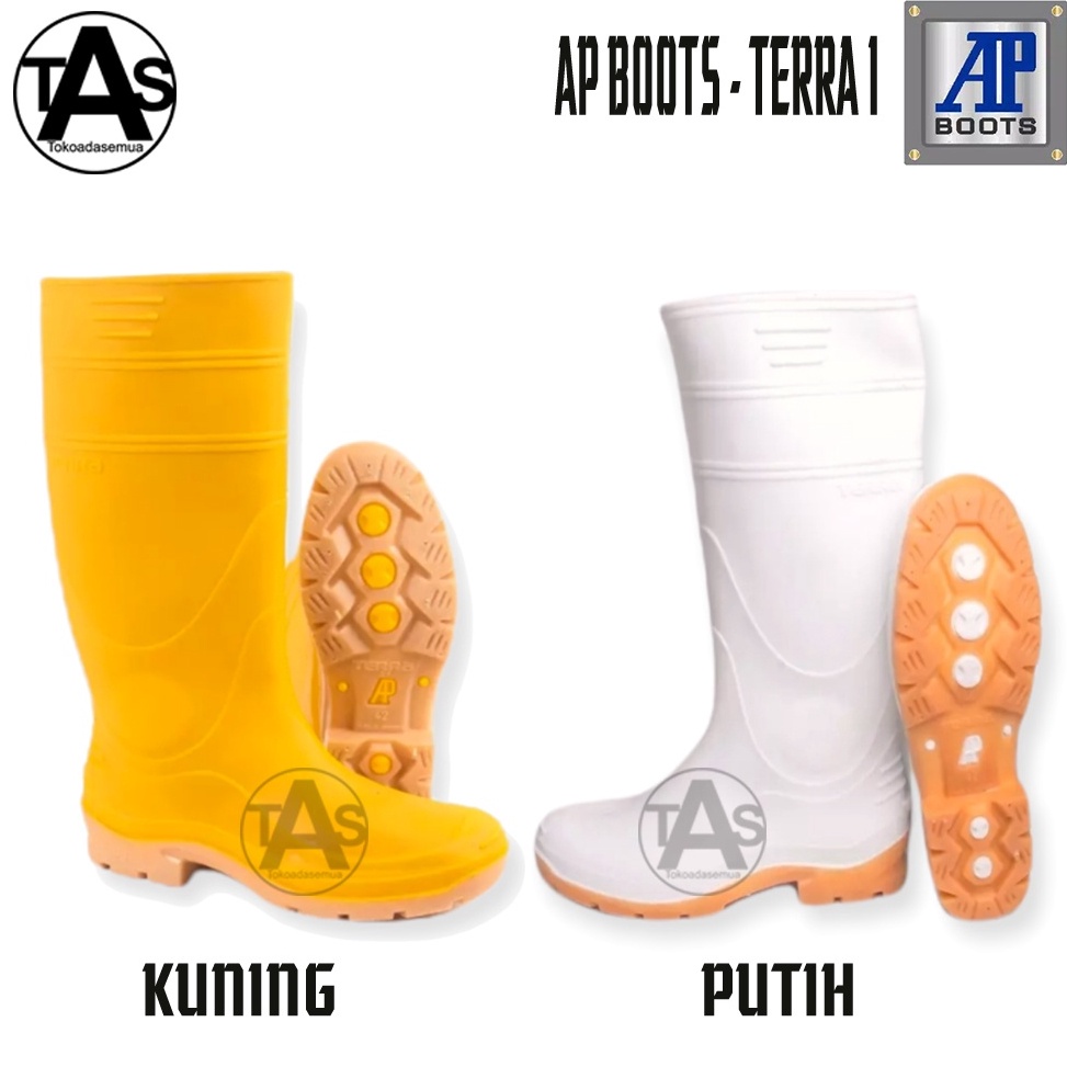 Terdepan Top Sepatu Boots Karet merk AP Terra 1 Putih  Kuning Size 3842