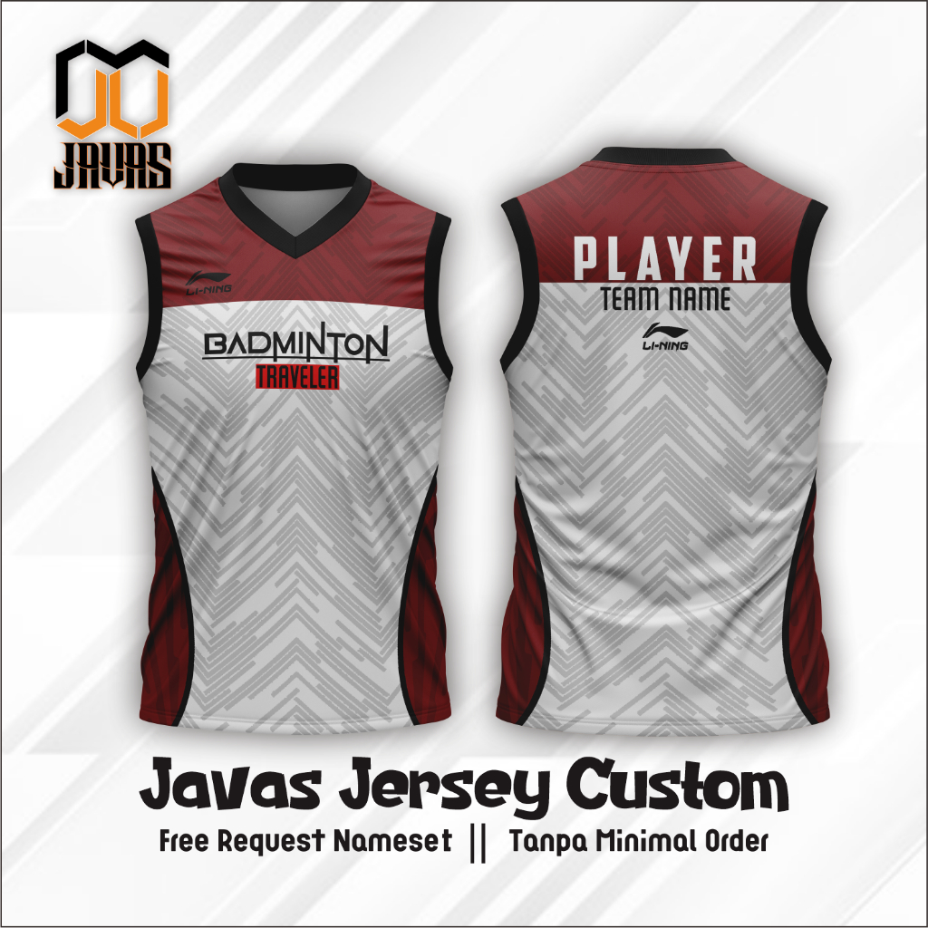 BAJU JERSEY BADMINTON DAN VOLI SINGLET TANPA LENGAN PRINTING CUSTOM LOGO
