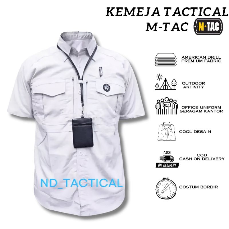 Kemeja Tactical M-Tac Putih | Workshirt Kerja Kantor Outdoor Lengan Pendek Pria American Drill Katun