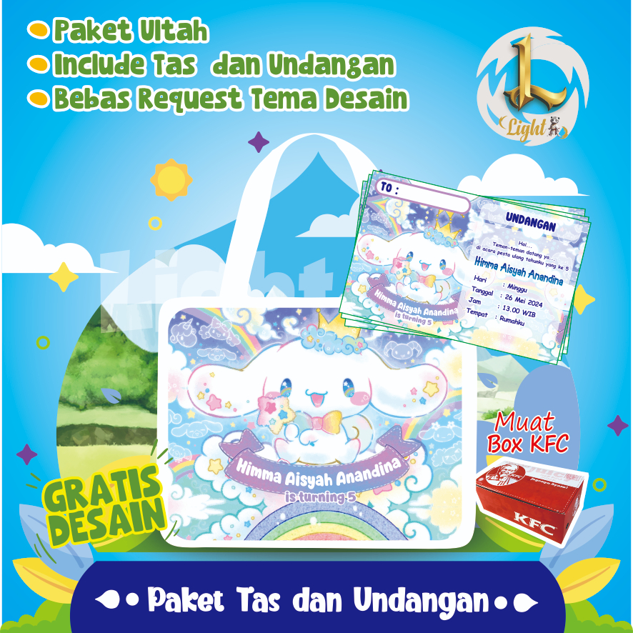 

PAKET ULTAH MURAH TAS DAN UNDANGAN (TAS MODEL LANDSCAPE) Tas dan Undangan Anak Custom Free Desain