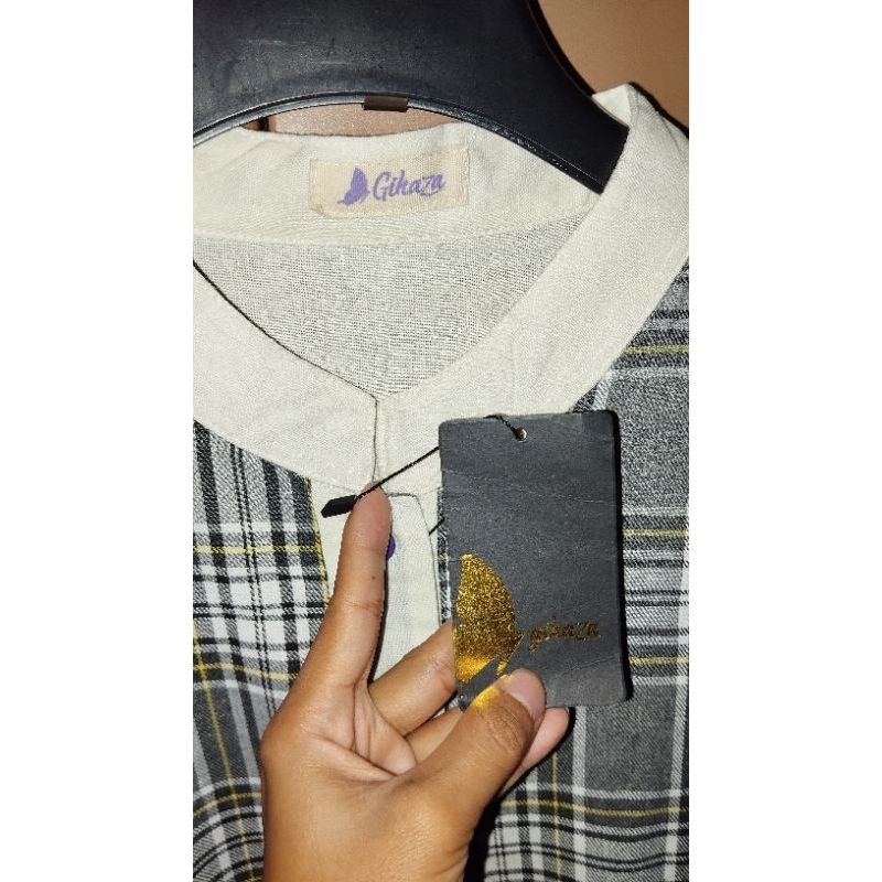 Tunik kombinasi kotak-kotak abu baru///linen