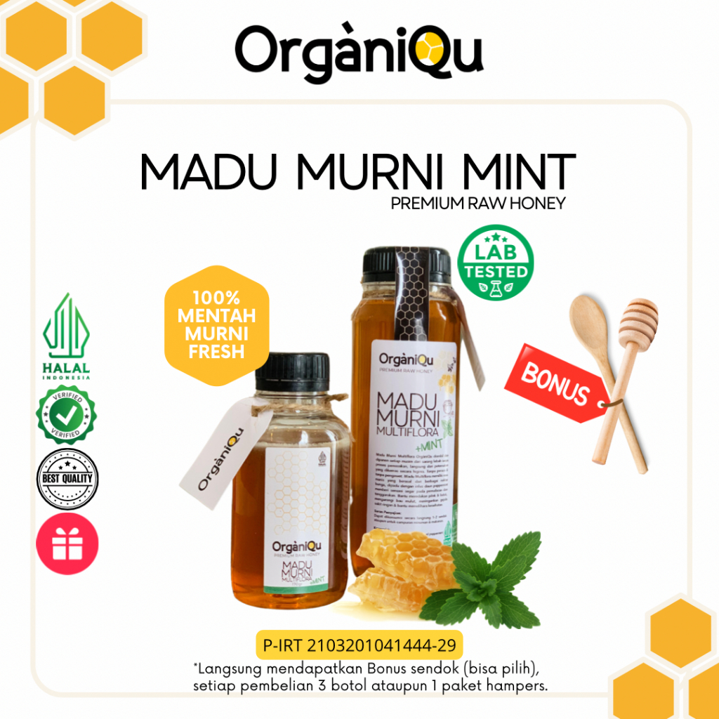 

PREMIUM RAW HONEY MULTIFLORA + MINT 1.000 gr / Madu 1 kg Mint OrganiQu