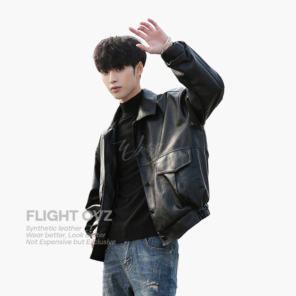 FLIGHT JACKET / JAKET KULIT PRIA OVERSIZE / KOREAN STYLE