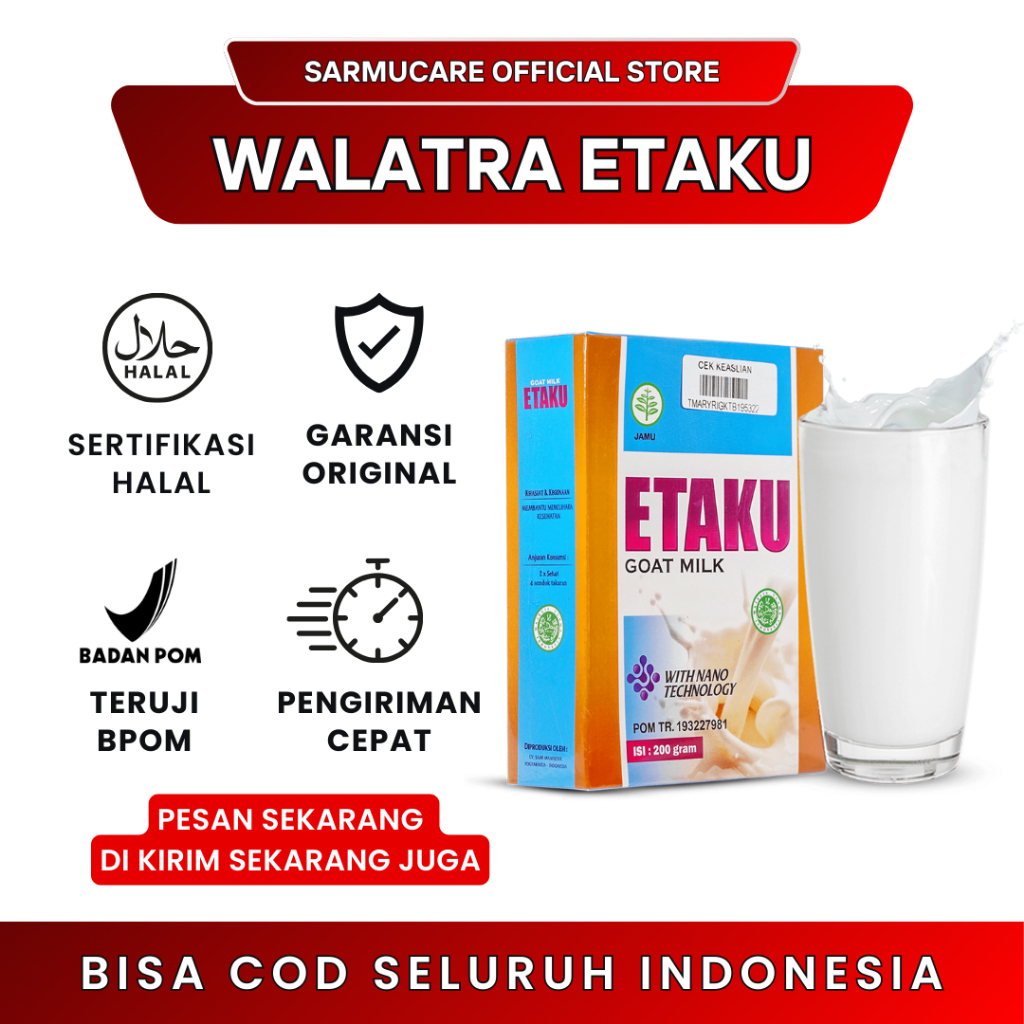 

Walatra Etaku Susu Kambing Etawa 8 Bahan herbal alami kemasan 200gram/box - Susu Etaku Untuk Nyeri Sendi dan Asam Urat