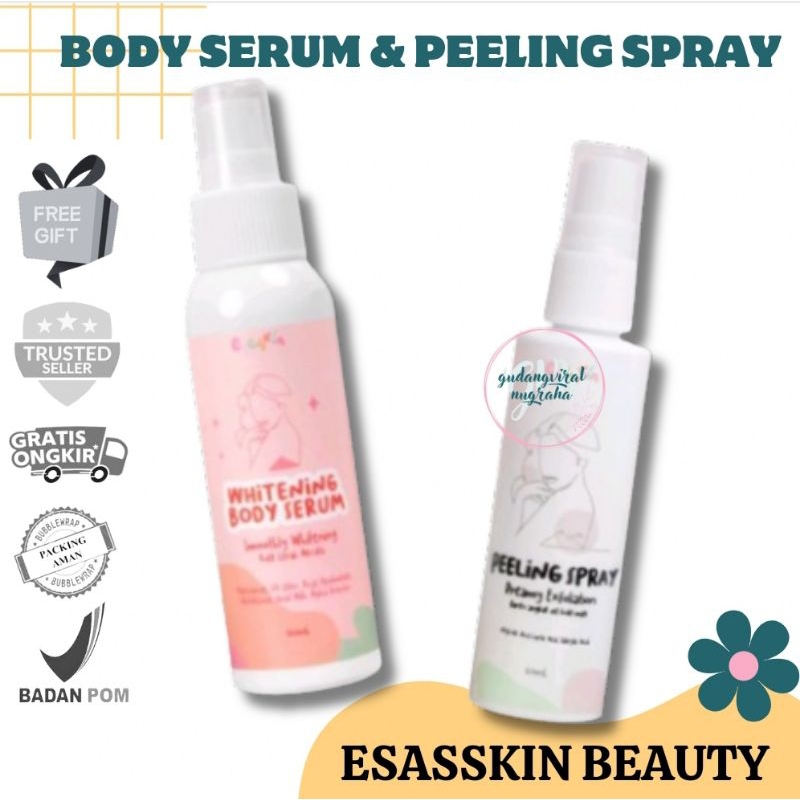 ☘️GVN☘️ ESASKIN PEELING SPRAY DAN BODY SERUM PEMUTIH BADAN VIRAL ESASKIN BEAUTY