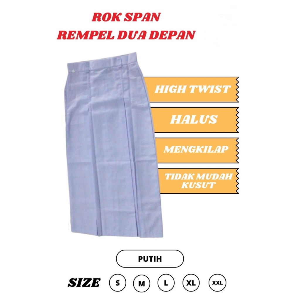 ROK PUTIH BELAH DUA DEPAN ROK REMPEL DUA DEPAN UNTUK SMP SMA