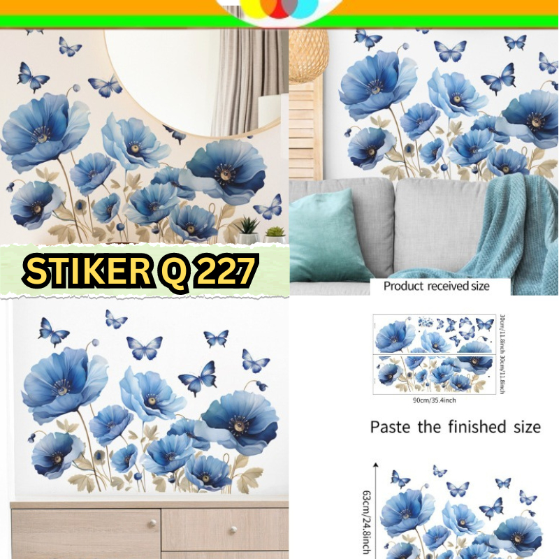 Wallsticker Wall Stiker Setiker Sticker Dinding Tembok Motif Pagar List Lis Border Bunga Biru Q 227 