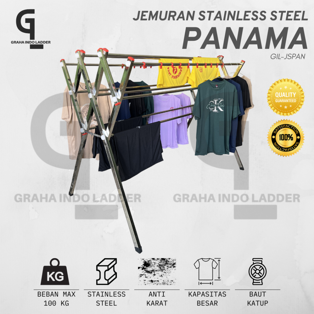 GIL - Jemuran Stainless Steel Panama Palang 9 180CM Baut Katup - Jemuran Baju & Pakaian / Jemuran Ha