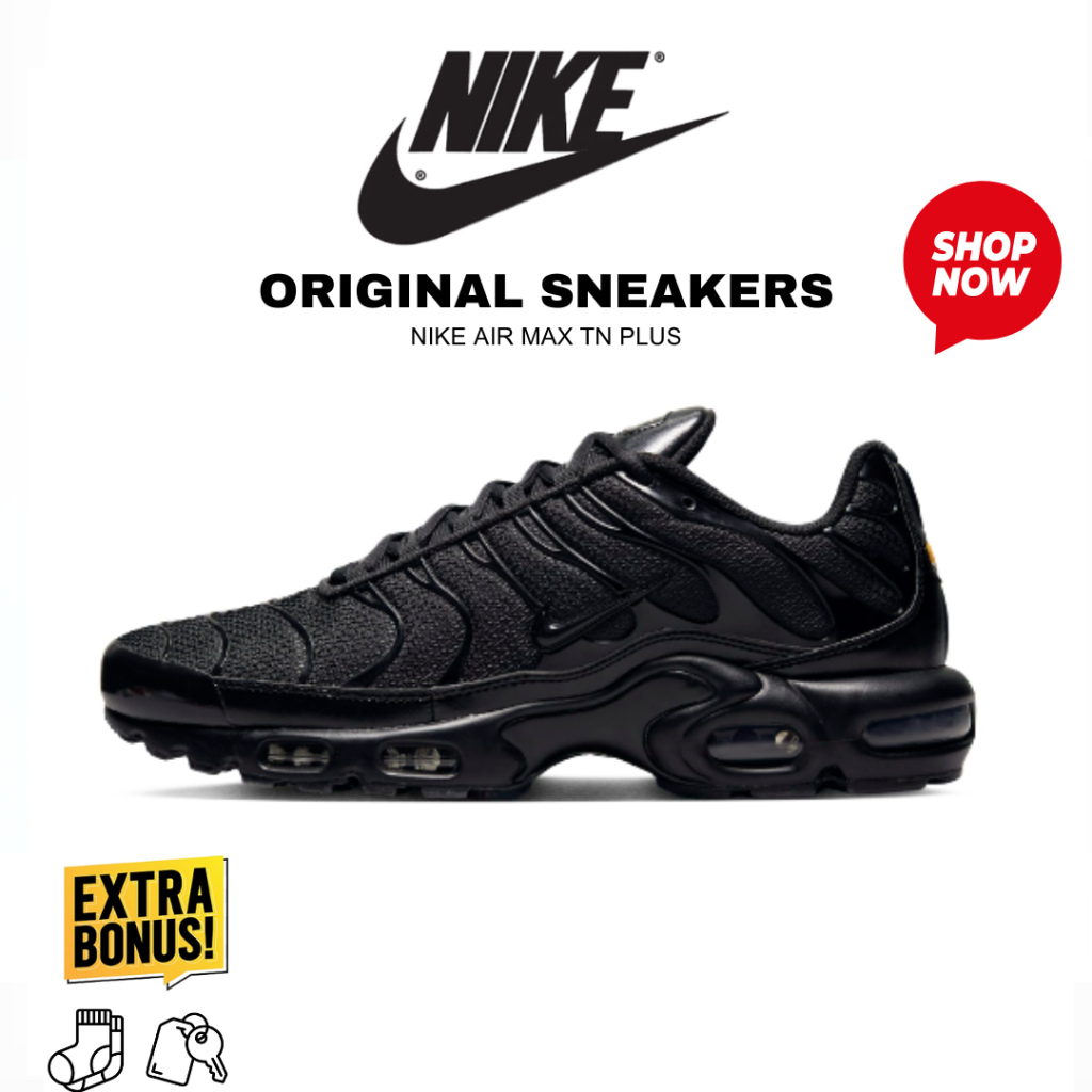 Sepatu Sneakers NIKE AIR MAX TN PLUS ALL BLACK ORIGINAL BNIB