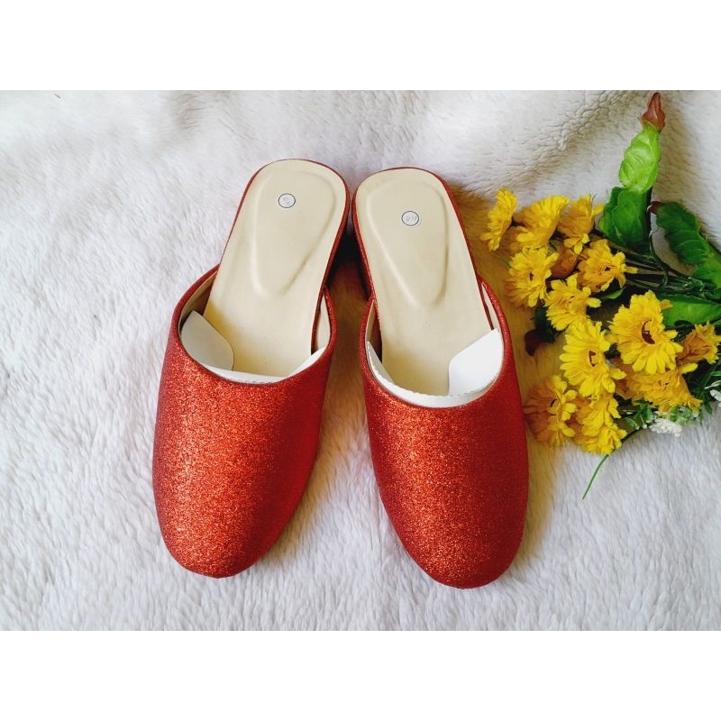 Selop Pengantin Pria Warna Merah Gliter Bling Bling Alusan