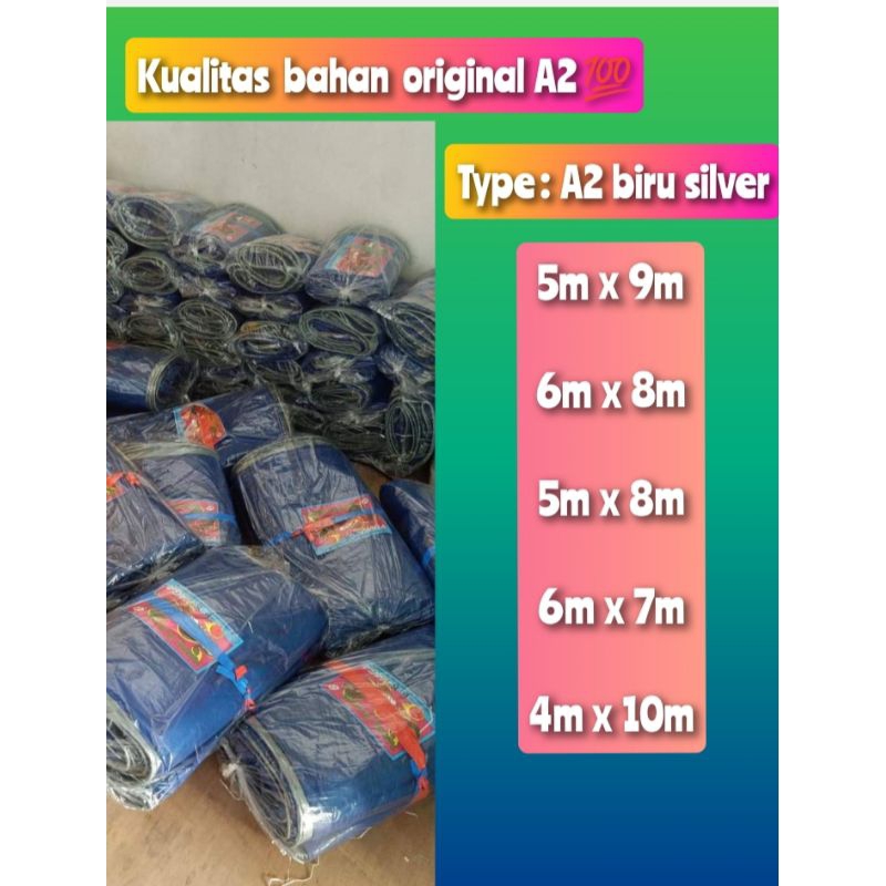 terpal plastik A2 ukuran 5x9/6x8/5x8/6x7/4x10/ warna biru silver