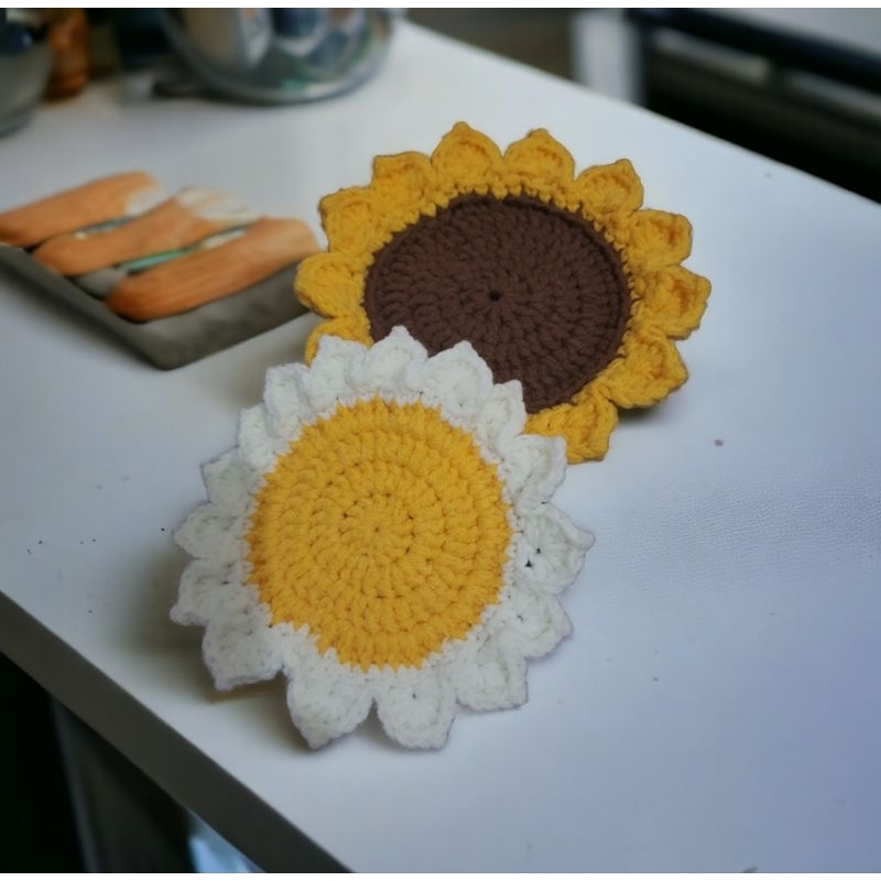 Sunflower Coaster Crochet/ tatakan rajut gelas dan piring bunga matahari aesthetic