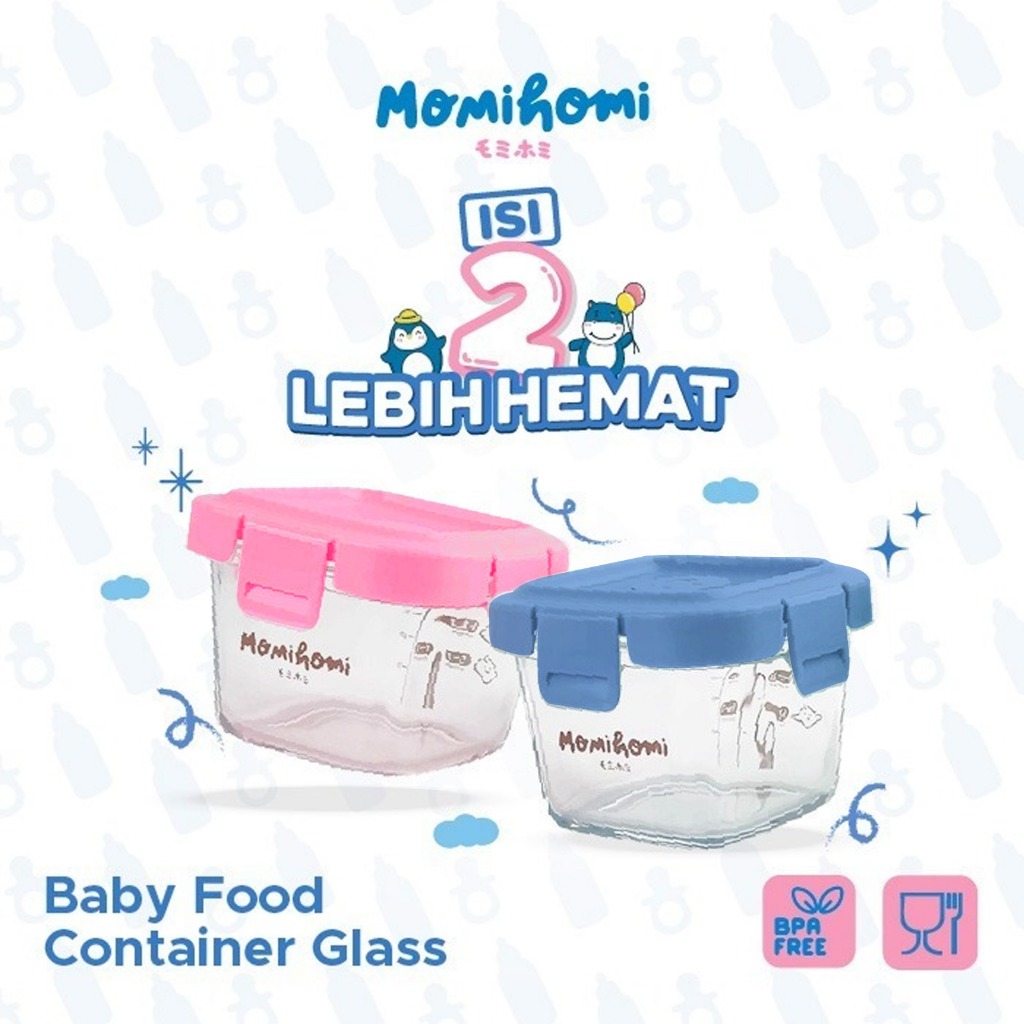 	 Momi Homi Baby Food Container Glass 3003 Tempat Penyimpanan Makanan Bayi Mpasi Food Container Bahan Kaca 140ml Tahan Panas	
