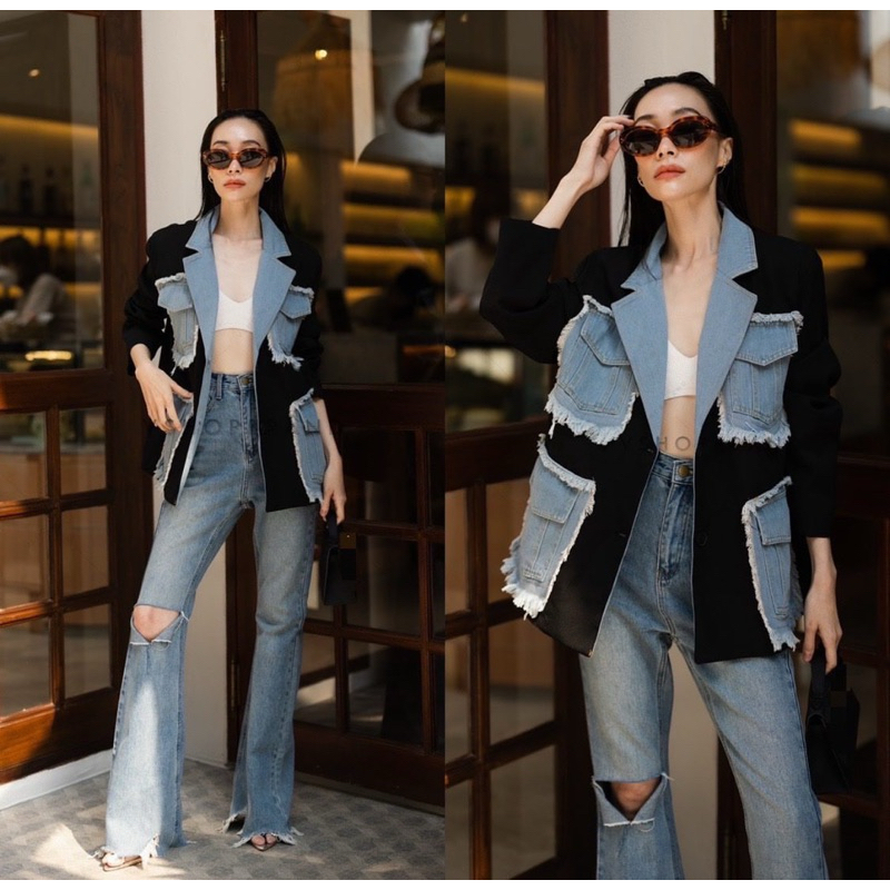 Blazer Katun Kombinasi Denim - 3510