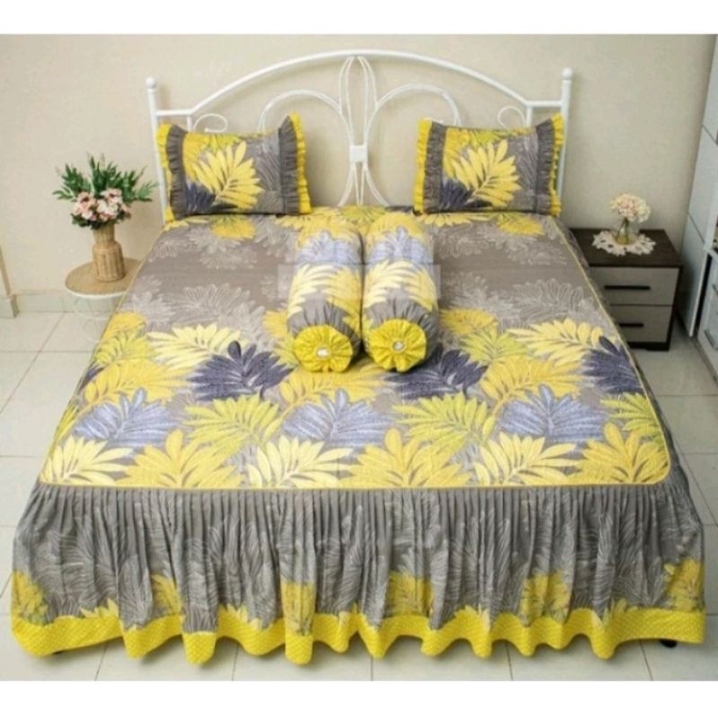 Sprei rumbai pengantin motif bunga bunga kuning ukuran 180x200T20