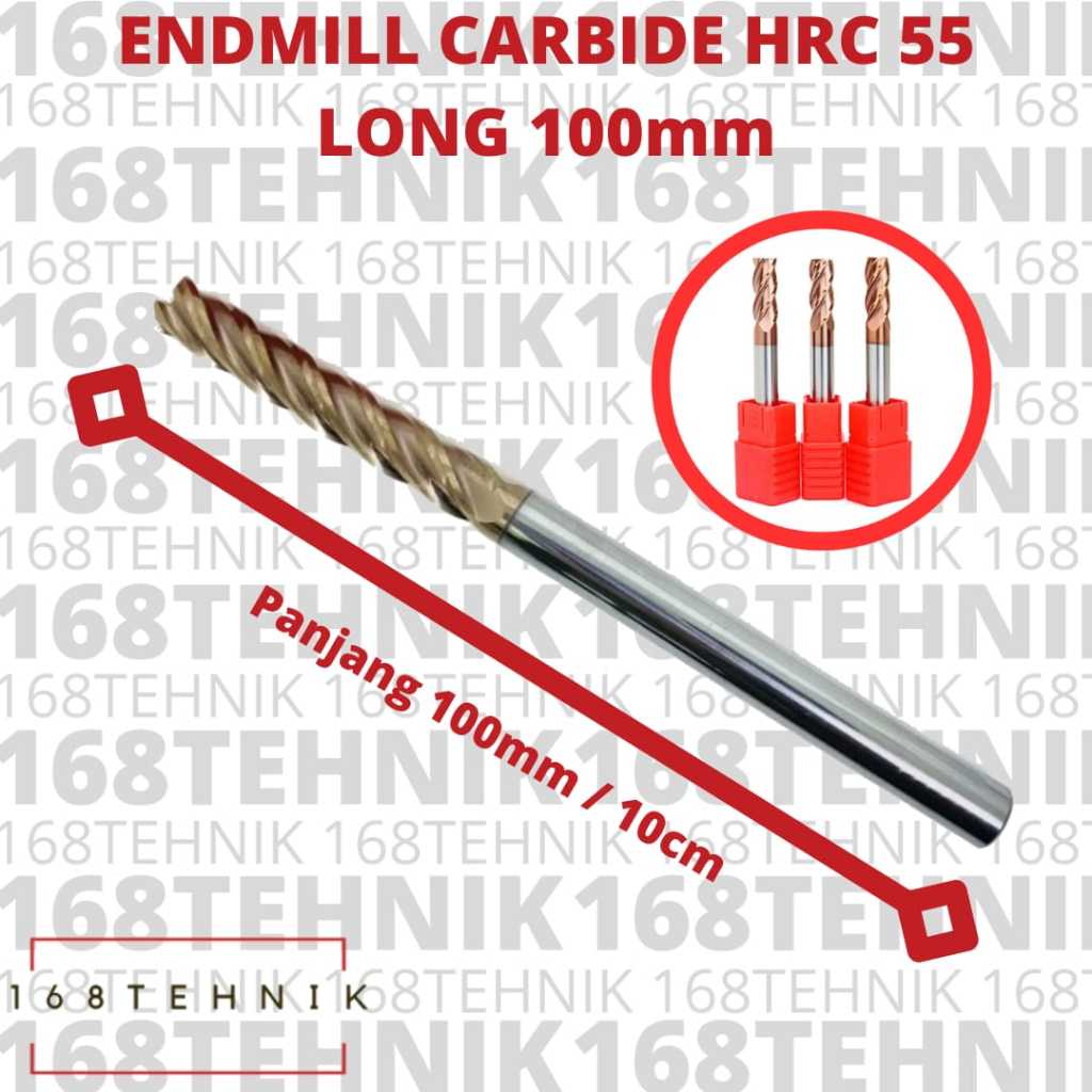 ENDMILL CARBIDE HRC55 LONG 100MM SEMUA SIZE PISAU MILLING / ENDMIL CARBIDE LONG HRC 55 TIN COATED EN