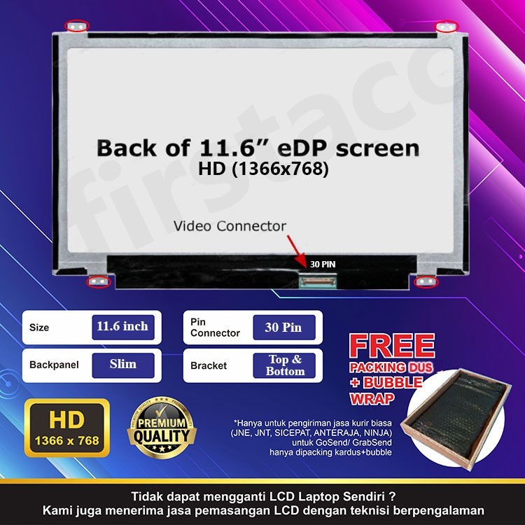 Lcd Led Laptop 11.6"inch 30pin slim bracket atas bawah 30 pin