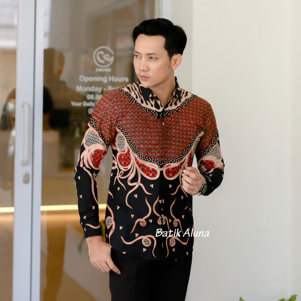 Kemeja Batik Aluna Pria Lengan Panjang Bahan Katun Premium Slimfit Motif Keris Prabuseno SBA 06