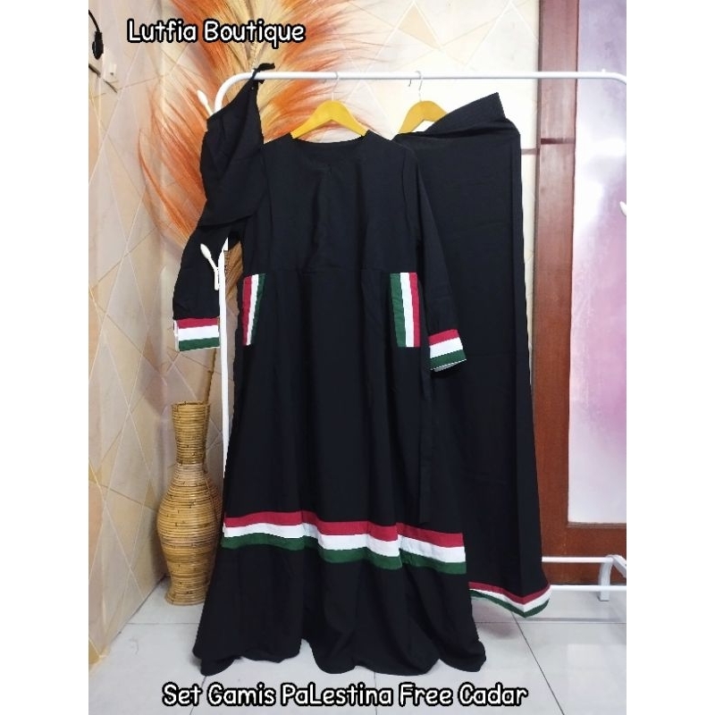 Set Gamis Palestina Free Cadar / Gamis Syar'i Palestina / Gamis Set Palestina