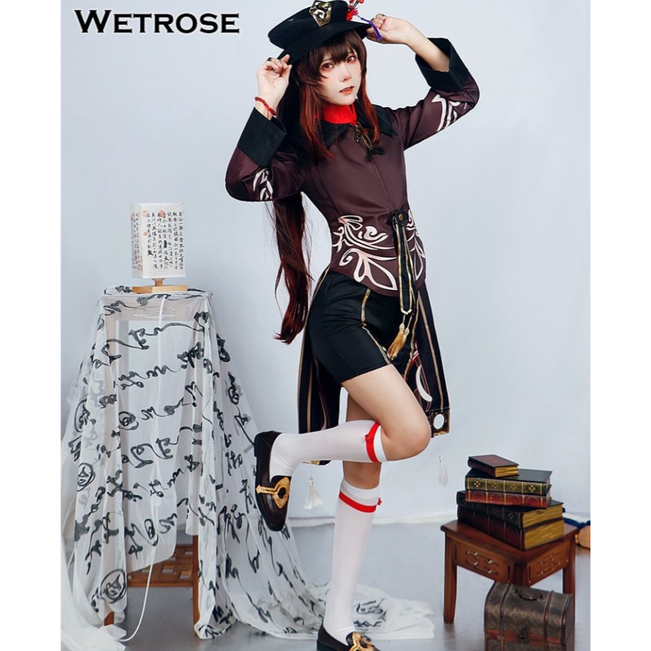 WetroseGenshin Impact Hutao Cosplay Wanita Women Costume Kostum Full Set Hutao Wig