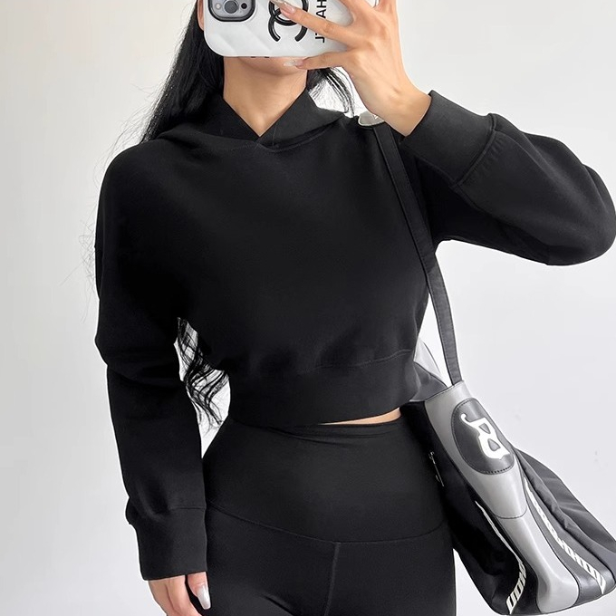Hoodie Sweatshirt Crop top Polos Wanita Kekinian/Sweatshirt Terbaru gaya Korea Hitam /Hoodie wanita（