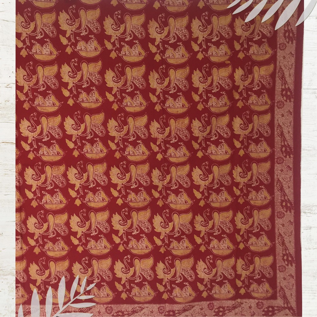 Batik jambi motif kapal voc merah | dasar (Panjang.2m Lebar.105cm)