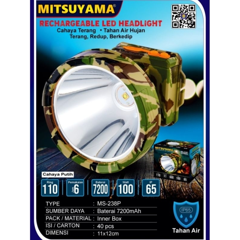 Senter Kepala Super Besar & Super Terang 100 Watt Mitsuyama MS-238P