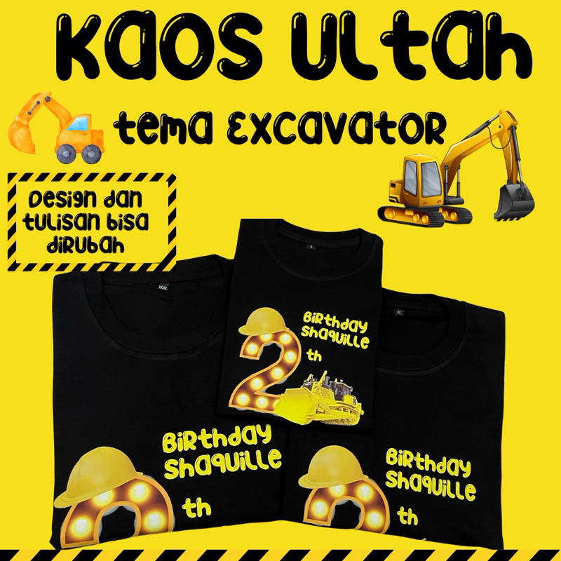 Kaos ulang tahun custome satuan Tema excavator Baju Family couple set