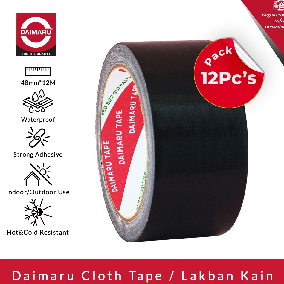 

ART H77P Daimaru Cloth Tape Lakban Kain Hitam 48 mm x 12 meter Paket 12Pcs