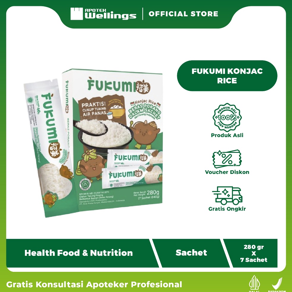 

Baru FUKUMI KONJAC RICE BERAS PORANG RENDAH KALORI 7 SACHET 28 GR